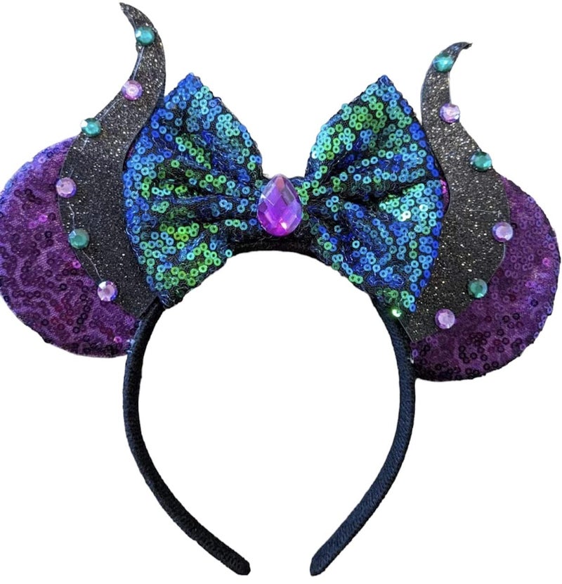 CLGIFT Maleficent Horn and Rainbow Sparkle Mouse Ears Collection - Purple, Classic Red Sequin, and Halloween Styles